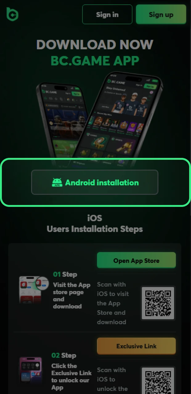 Install BC Game on your Android.