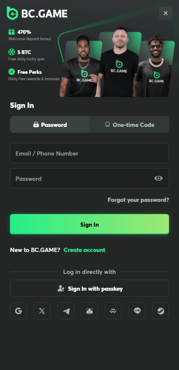 Log in to your BC Game account using the app.