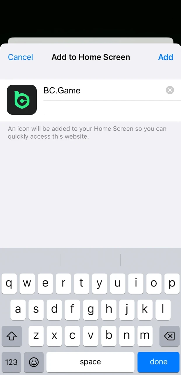 Add the BC Game app icon to your iOS device.