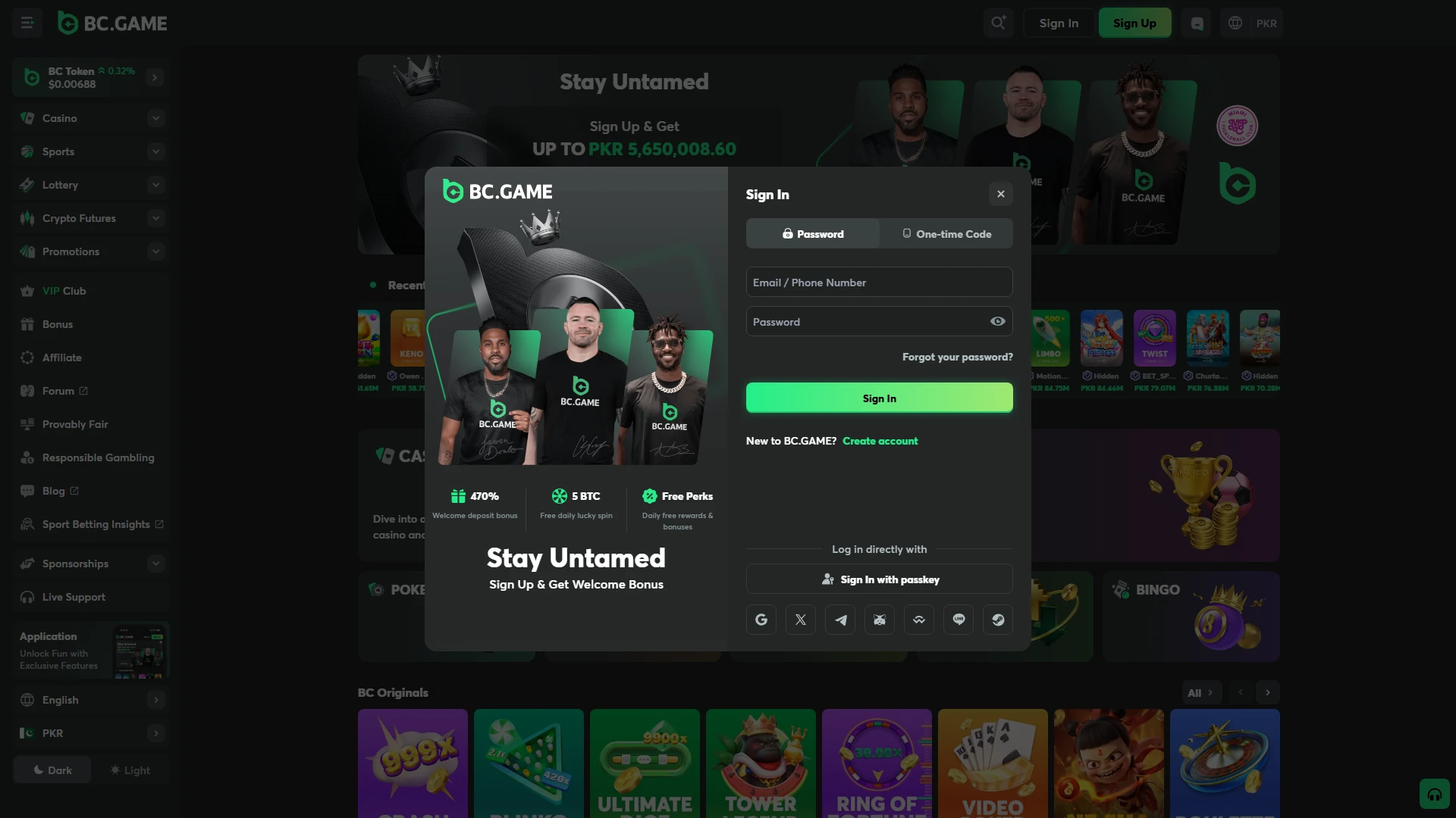 You must register or log in to your BC Game account on PC.