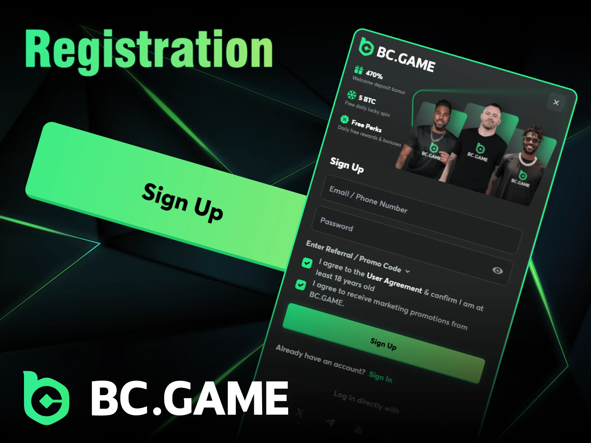 Register quickly and easily in the BC Game app.