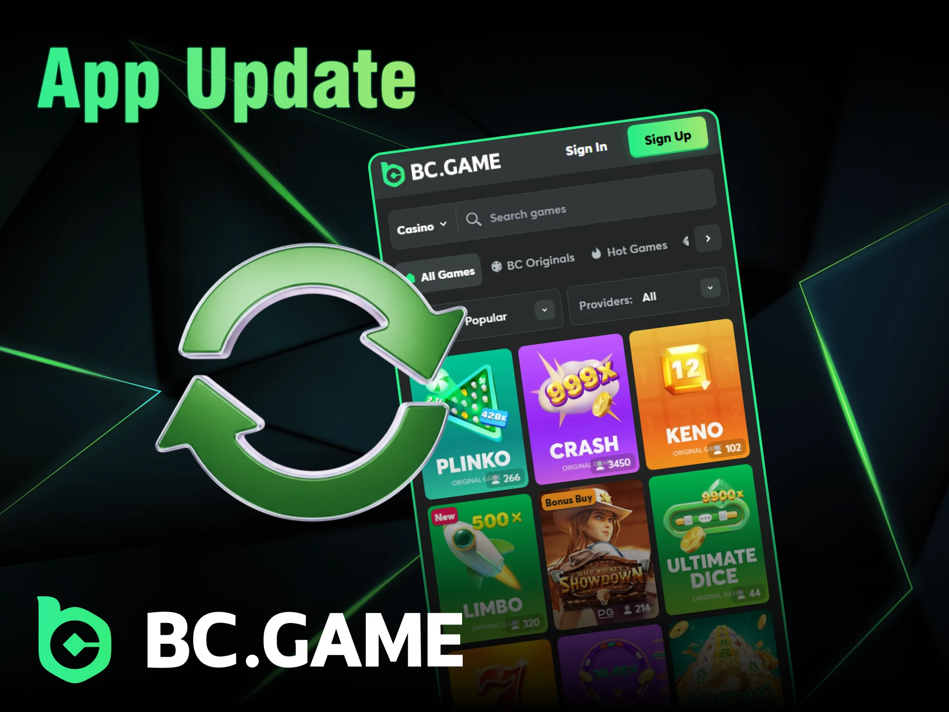 The BC Game app will update automatically when you refresh the website page.