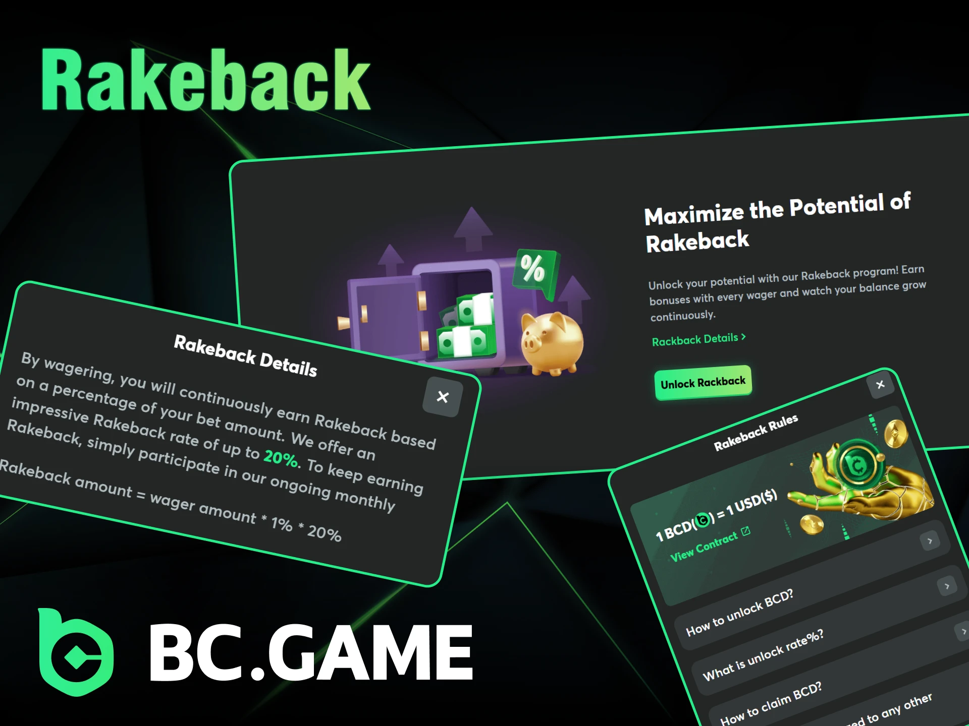 Get a portion of your bets back at BC Game with the Rakeback Bonus.