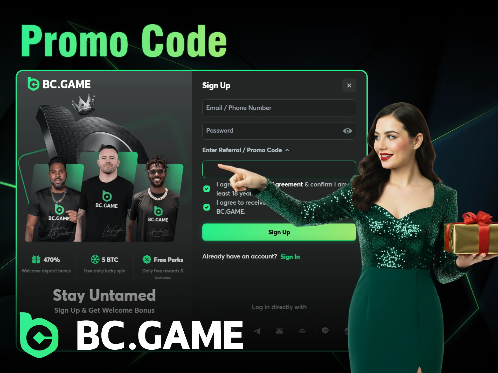 Enter the BC Game promo code to receive a bonus.