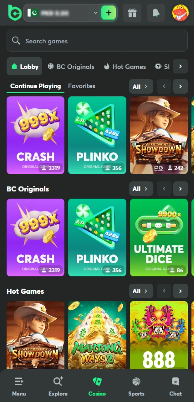 Choose one of the games BC Game offers that you like.