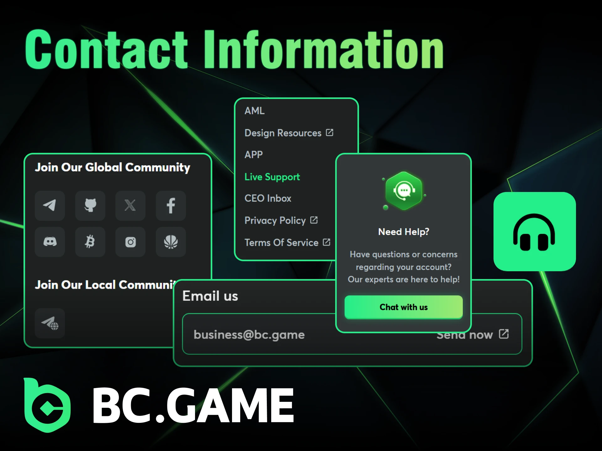 On BC Game you find various contact information.