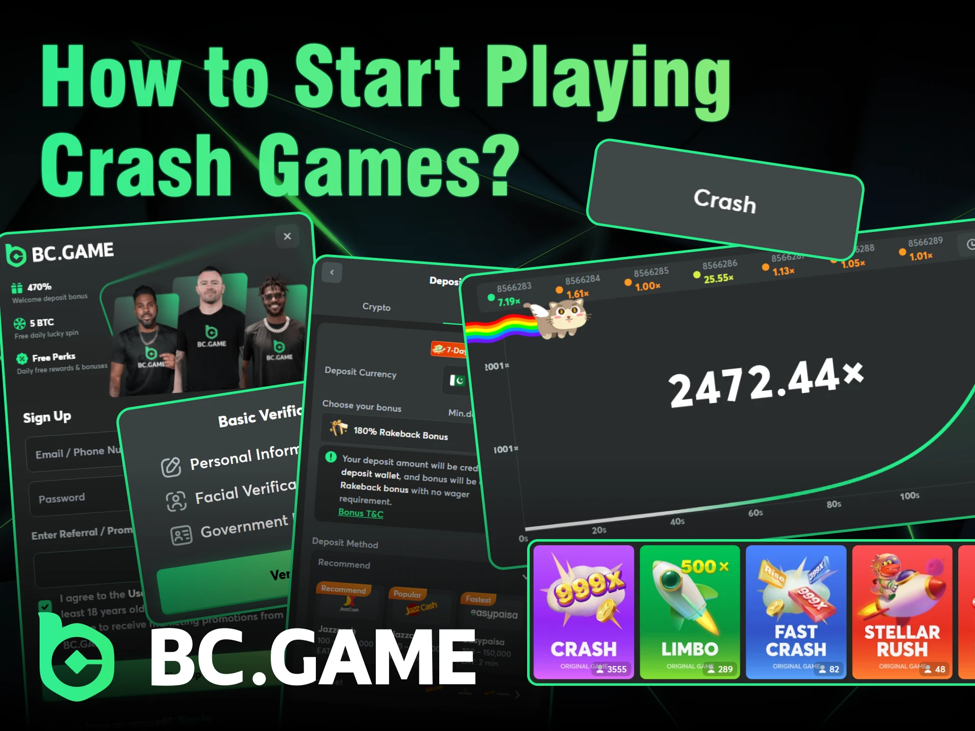 Follow a few simple steps to play crash games on BC Game.