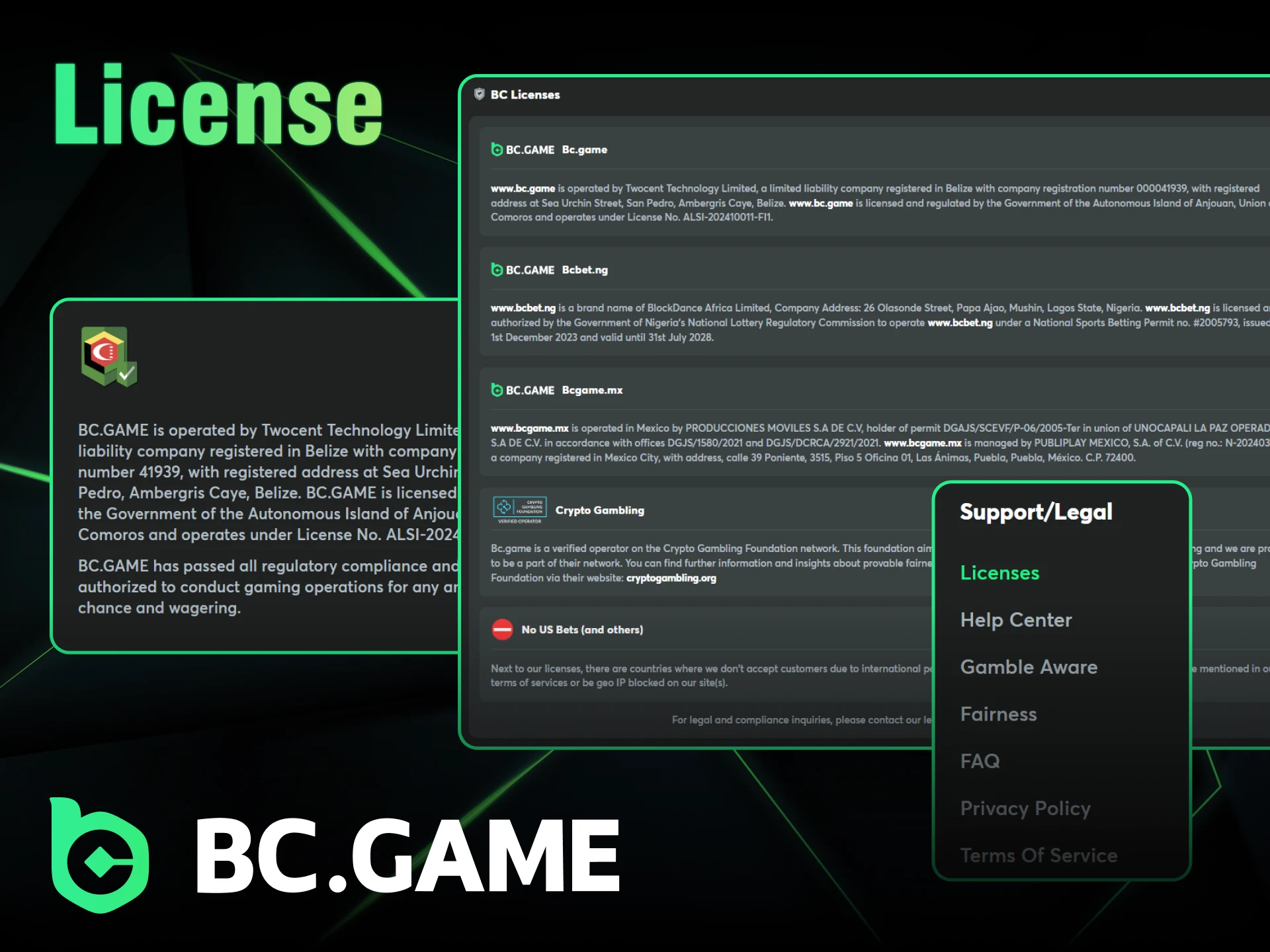 BC Game is a legal casino with a license.