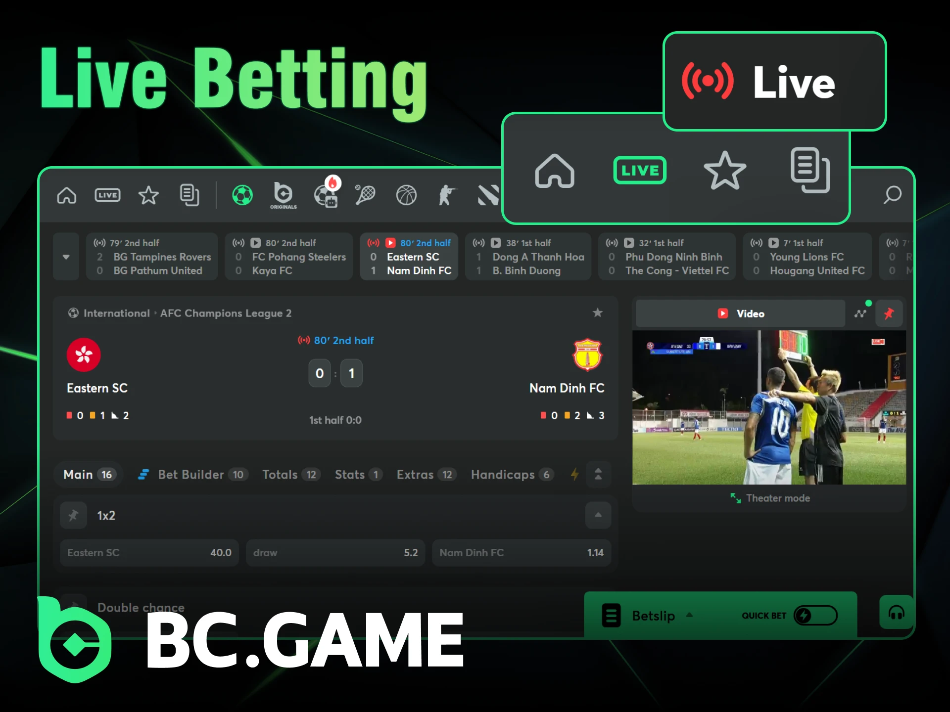 Place live bets on BC Game.