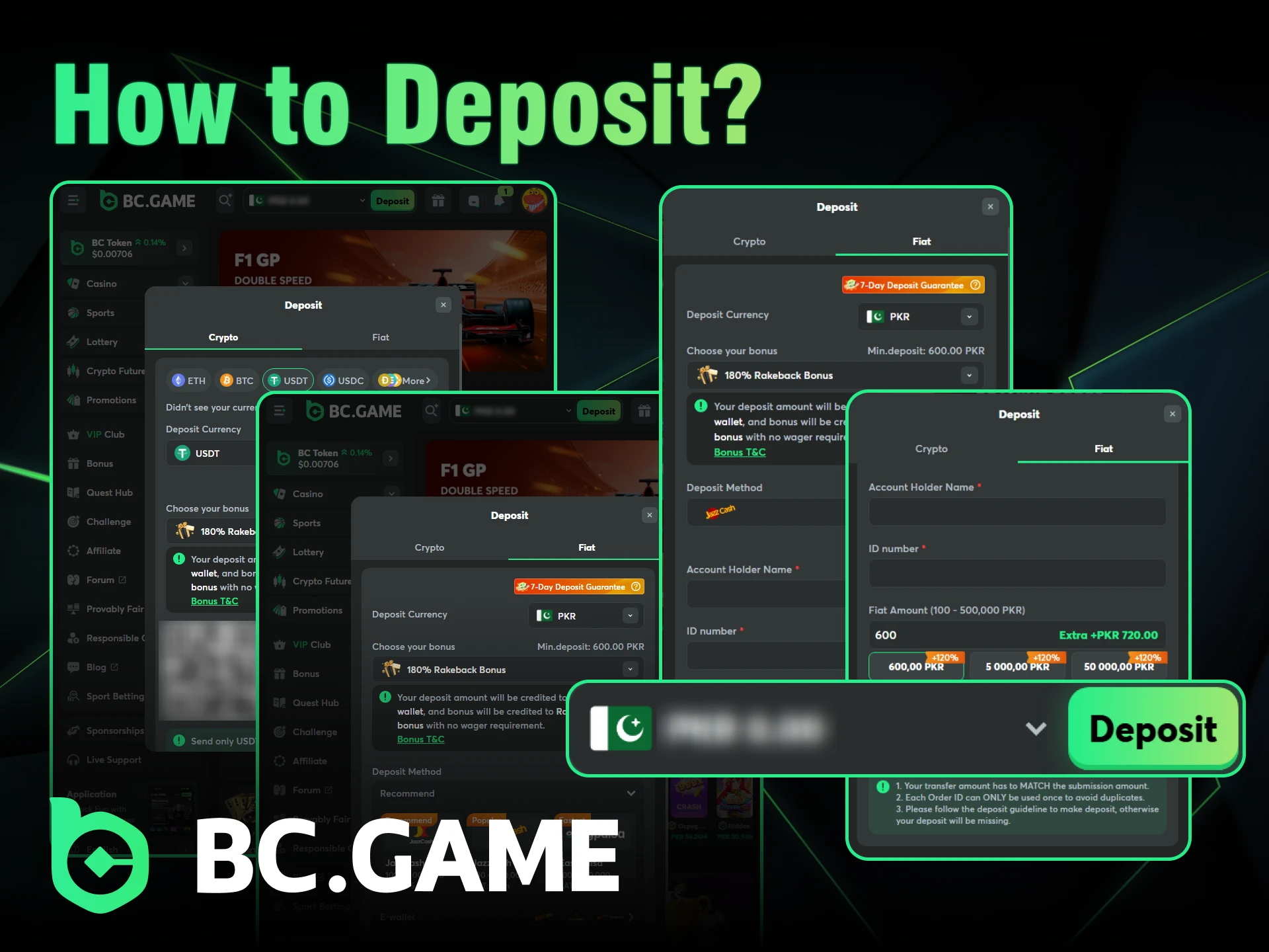 Make a deposit to BC Game using your preferred method and start playing.