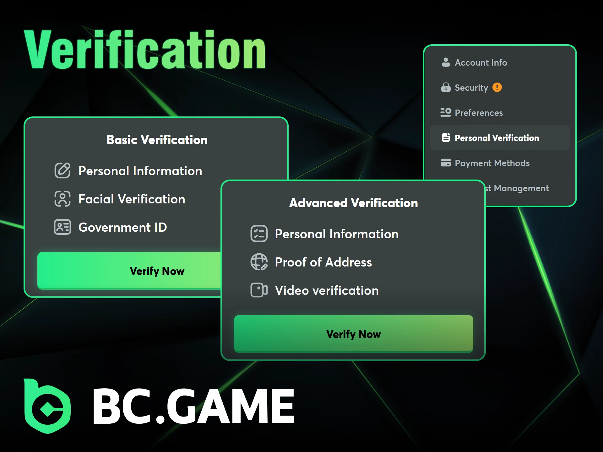 After registering on BC Game, you will need to complete verification.