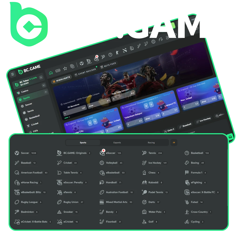 Place bets on sporting events on BC Game.