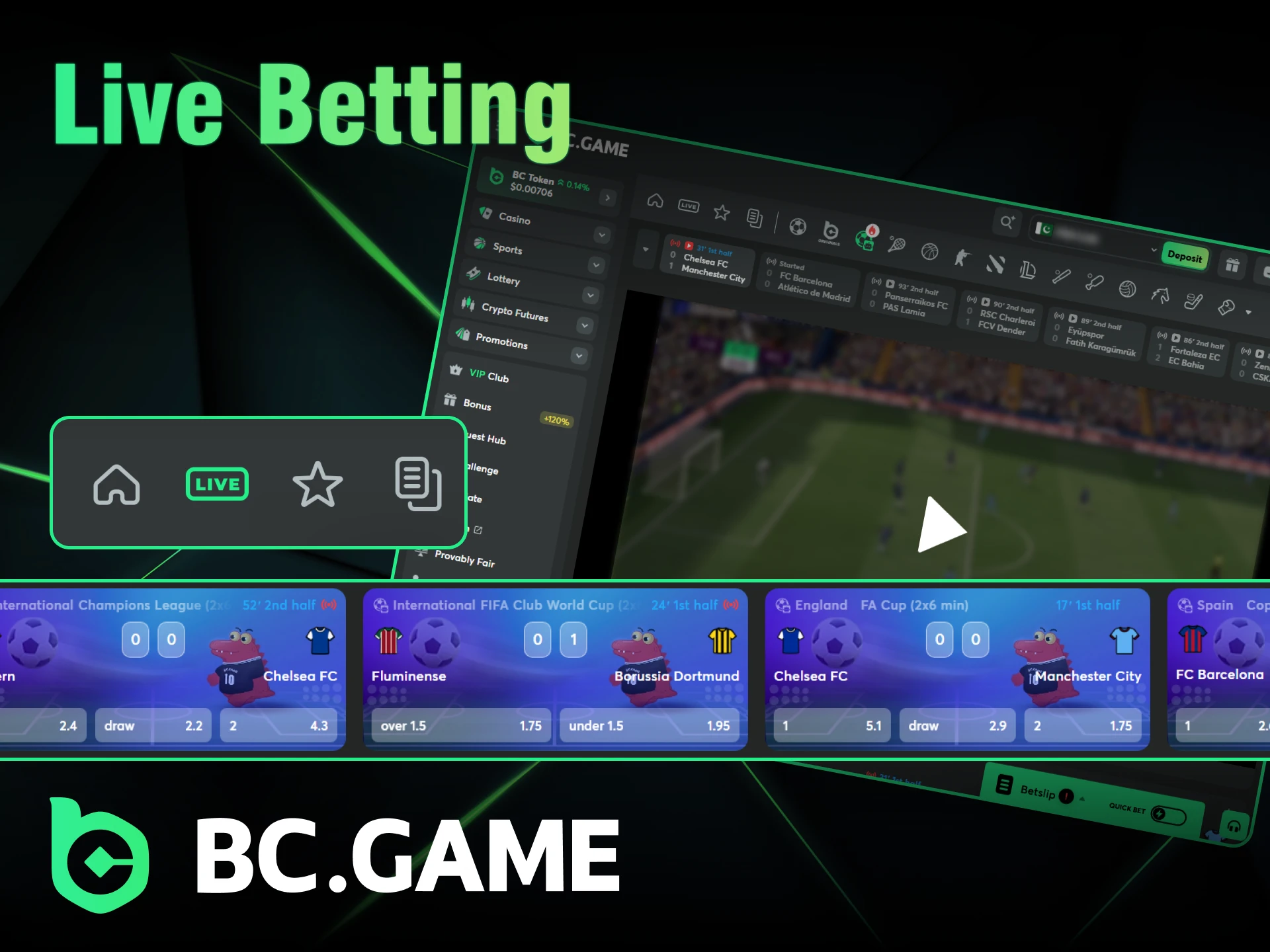 With live betting on BC Game, you have the opportunity to win big.
