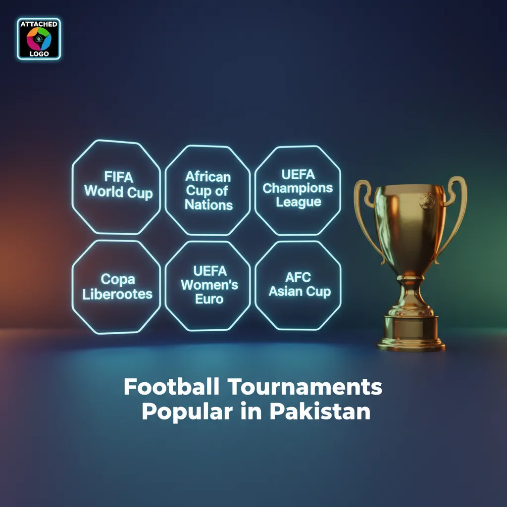 Infographic of football tournaments popular in Pakistan: World Cup, Champions League, EPL, AFC events, local leagues.