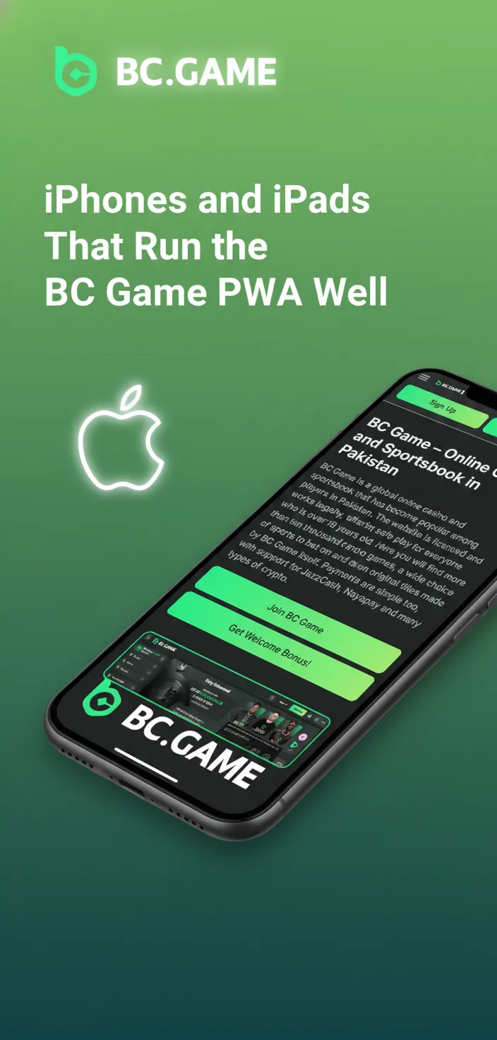 BC Game PWA runs smoothly on: iPhone 11-15, iPad 10th Gen, iPad Air 4+, iPad Pro 11-inch.